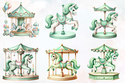 Green Nursery Carousel Horses Clipar, an Illustration by RobertsArt (Thumbnail 3 of 7)