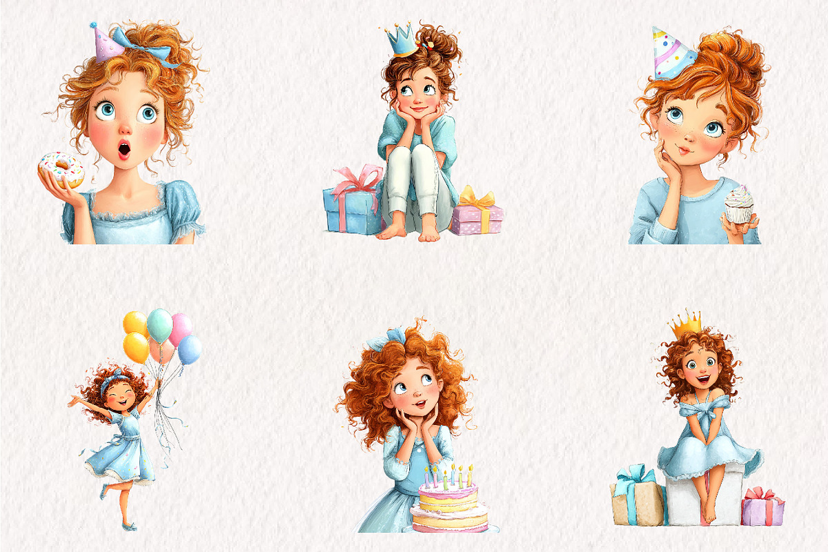 Whimsical Birthday Girl PNG Clipart, a Seasonal Illustration by CreationArt (Photo 4 of 7)