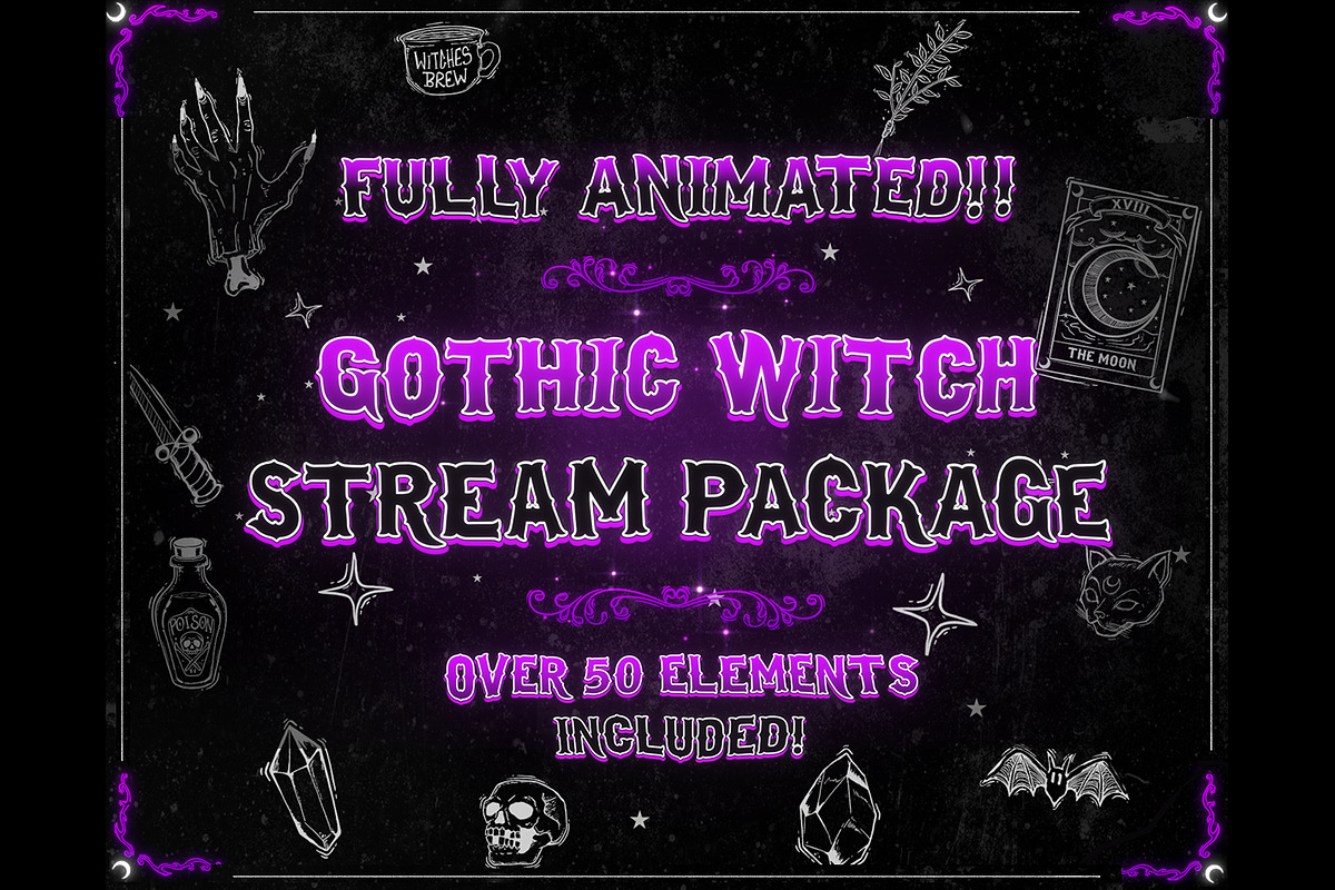 Gothic Witch Twitch Stream Overlay, an Illustration by LazyBonesMarket (Photo 1 of 7)