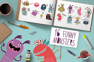 Set of funny monsters