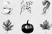 Black & White Autumn Clipart, an Illustration by Black Bird Studio (Thumbnail 4 of 6)