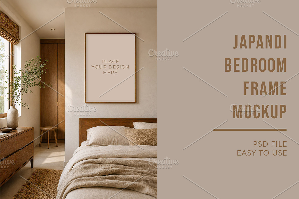 Japandi Bedroom Frame Mockup, a Household Mockup by AYAKA Studio Co. (Photo 1 of 2)