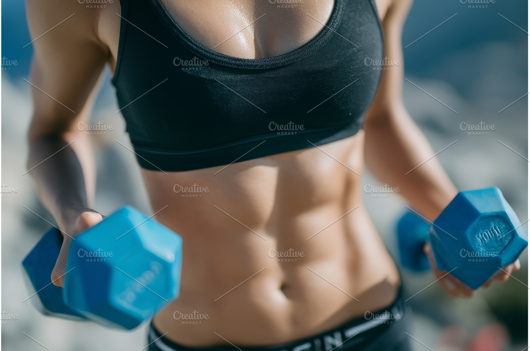 With dumbbells in hand, a confident, a Sports & Recreation Photo by ZinetroN