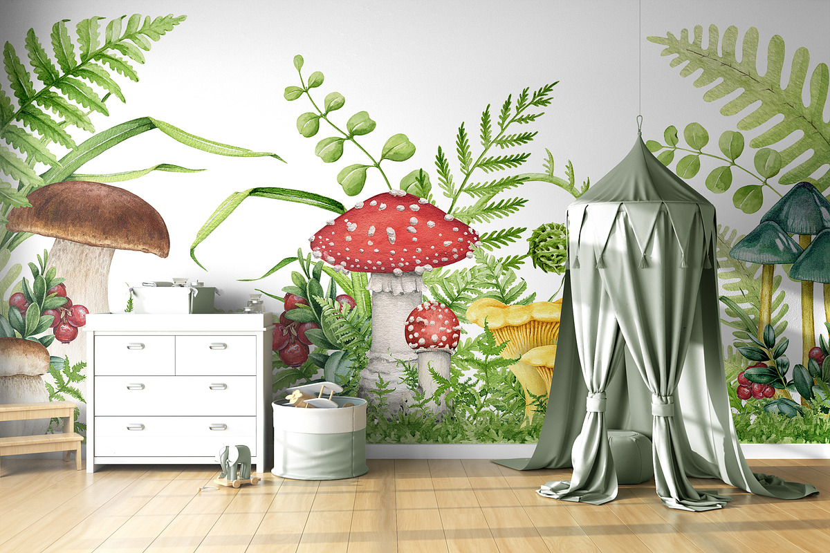 Forest Mushrooms Watercolor Clipart, a Decorative Illustration by AnitaPol (Photo 16 of 21)
