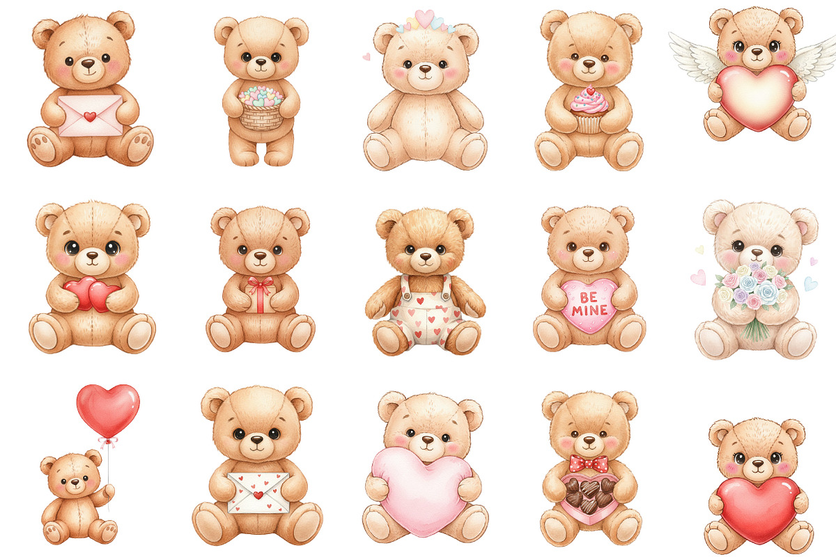 Valentines Teddy Bear Clipart, an Illustration by Designking (Photo 3 of 5)