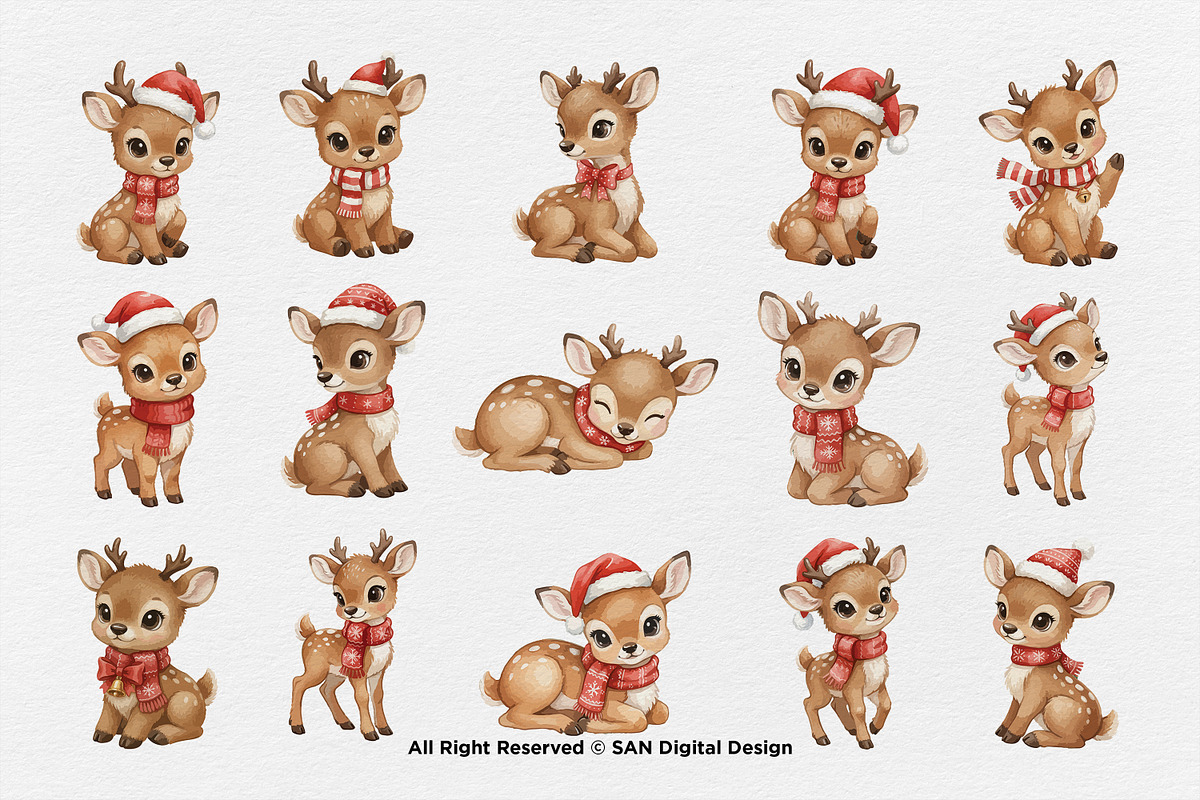 15 Bundle Watercolor Christmas Deer, an Animal Illustration by Morspective (Photo 8 of 8)