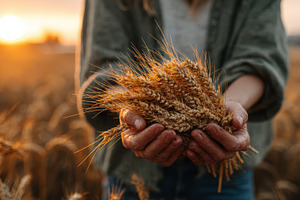 Farmers hands holding golden wheat a, a Photo by Pixeness Studio