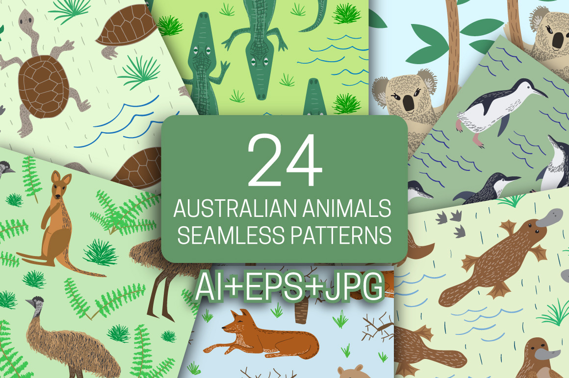 Australian animals seamless patterns, a Pattern Graphic by Guten Tag Vector