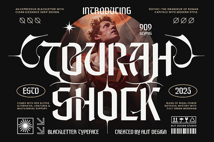 Tourah Shock Typeface, a Blackletter Font by alit design