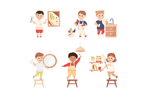 Cute Boy and Girl Doing Housework, a Person Illustration by TopVectors