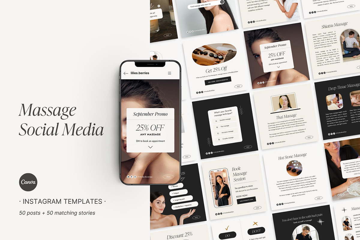 Canva Massage Therapist templates, a Social Media Template by LiliesandBerries (Photo 2 of 21)