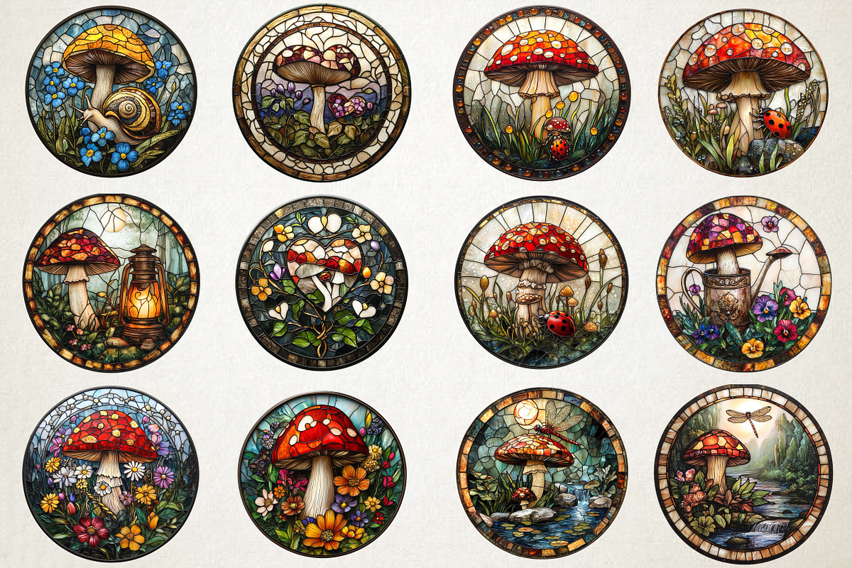 Spring Mushroom Stained Glass Bundle, an Illustration by RobertsArt (Photo 4 of 5)