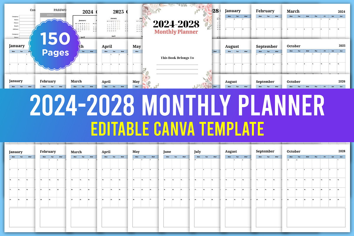 Editable 2024-2028 Monthly Planner, a Stationery Template by Designmela01 (Photo 1 of 6)