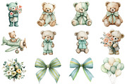 Watercolor Teddy Bear Clipart, an Illustration by DreamCafeArt (Thumbnail 2 of 8)
