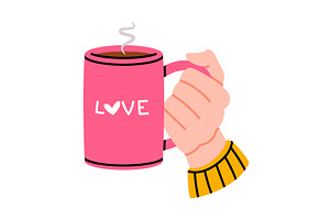 Hand Holding Pink Coffee Cup With