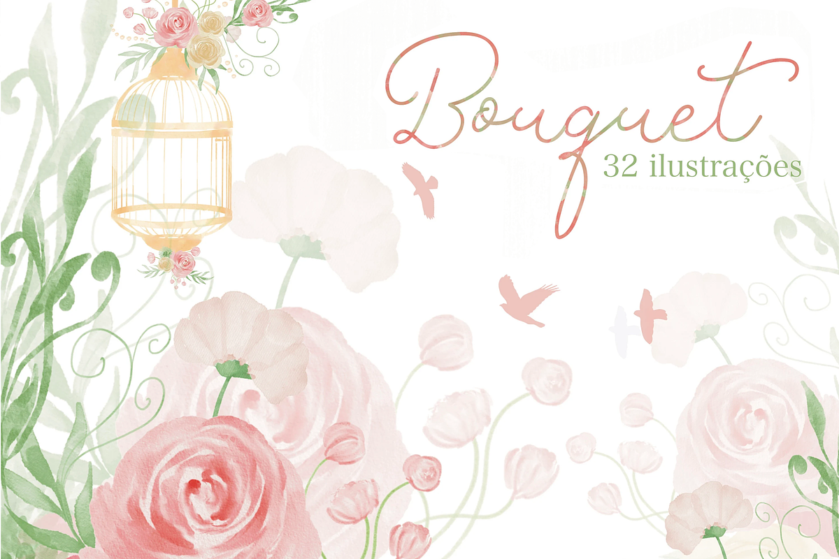 Bouquet Roses Watercolor Clipart, an Illustration by Lolytop Studio (Photo 1 of 4)
