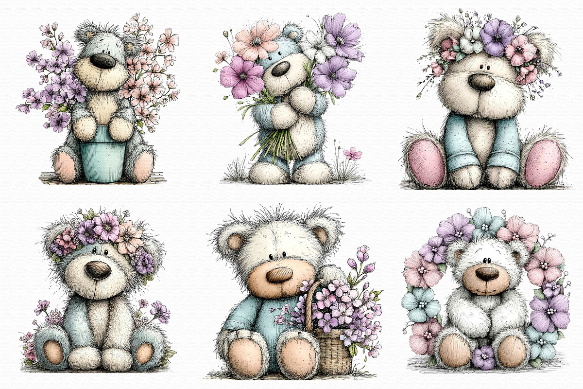 Spring Teddy Bear Clipart, an Illustration by Libby Wishes (Photo 4 of 5)