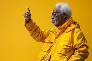 Fashionable Senior Man Posing In Stylish Yellow Jacket