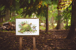 Forest Tea Time. Watercolor Clipart.