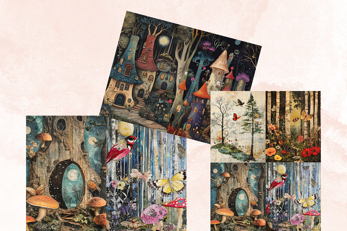 Whimsy Forest Collage Background