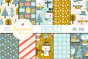 Frosty, snowmen clipart & paper set, a Seasonal Illustration by Poppymoondesign (Thumbnail 4 of 6)