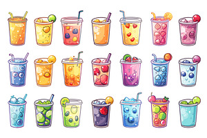 Cartoon Summer Coolers. Icons Set in, a Food Illustration by LadadikArt