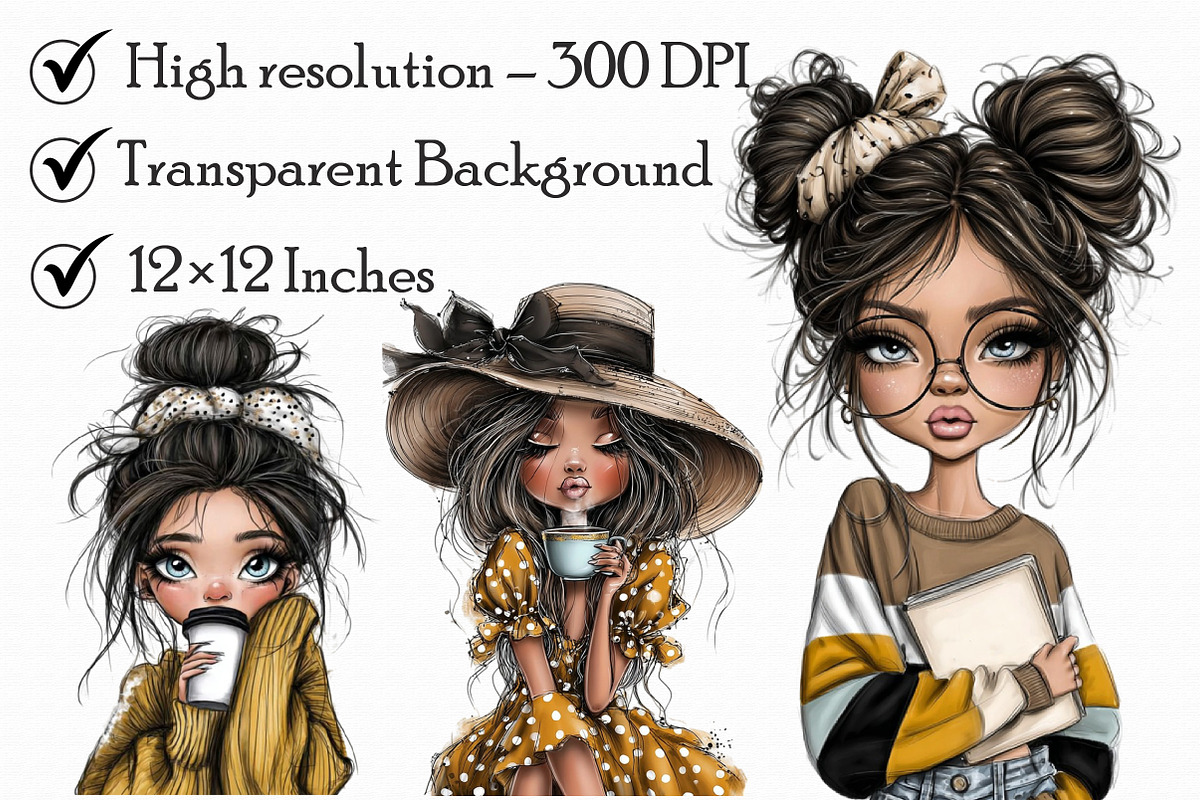 Watercolor Quirky Girl Clipart Bundl, an Illustration by Libby Wishes (Photo 2 of 6)