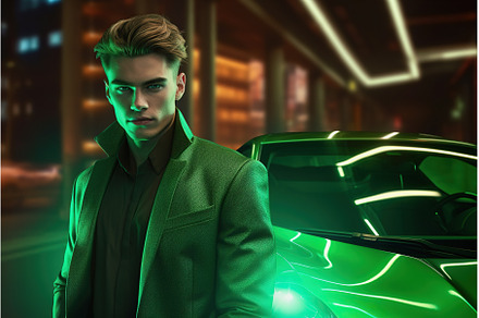 Young man next to luxury sport car, a Person Photo by Lermont51