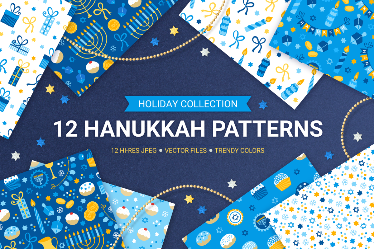 12 Hanukkah Seamless Patterns, a Pattern Graphic by miumiu (Photo 1 of 6)