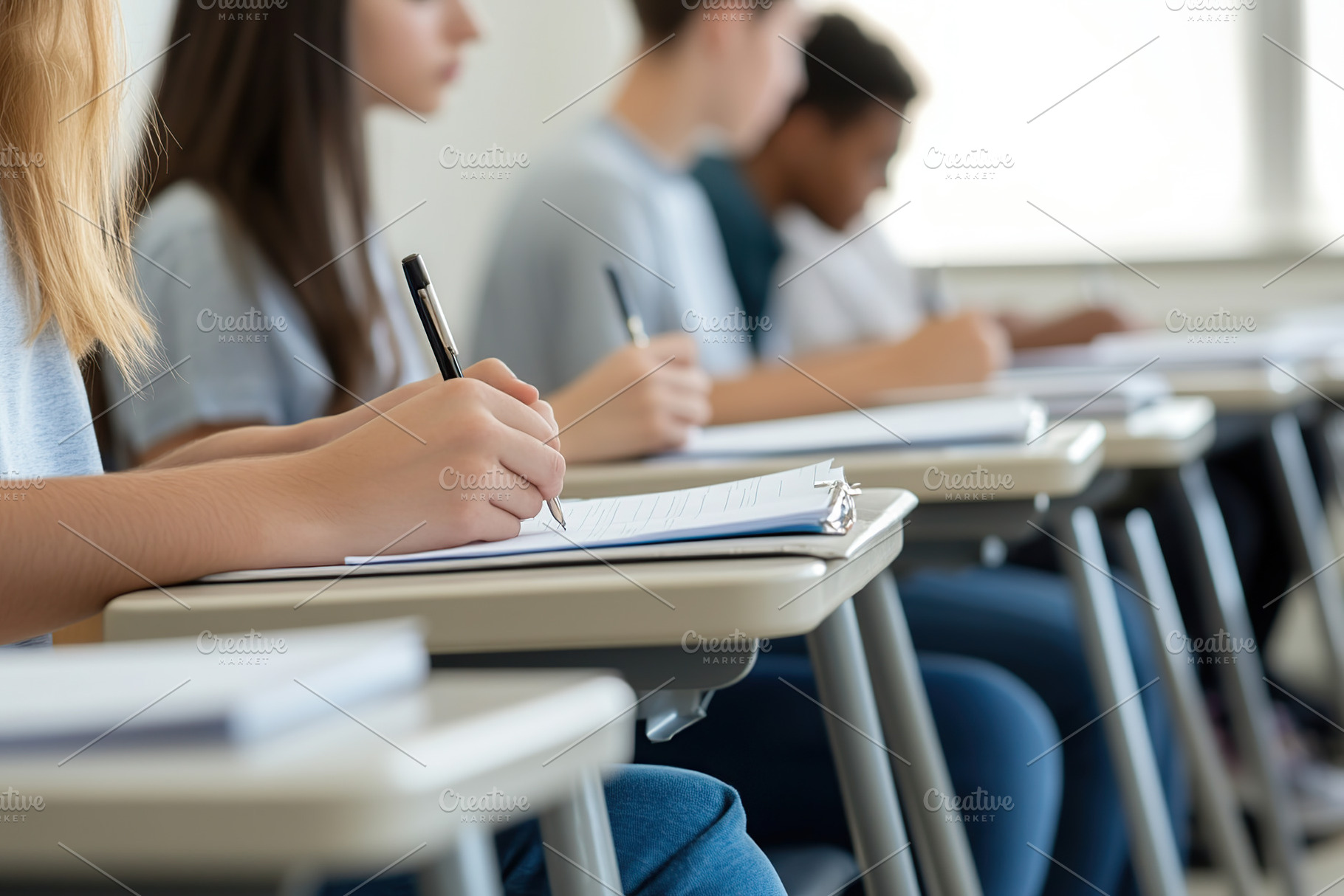 Students taking notes in a classroom during a lecture session, a Photo by AlyaAnd