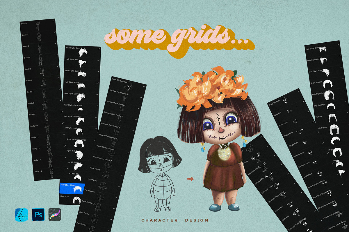 Cute Kids Grids for Procreate, a Brush Add-On by Spasibenko Art (Photo 8 of 11)
