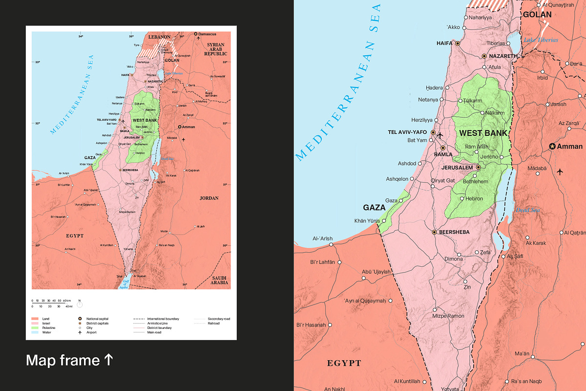Israel Palestine vector map, a Work Illustration by Fucina™ (Photo 2 of 7)