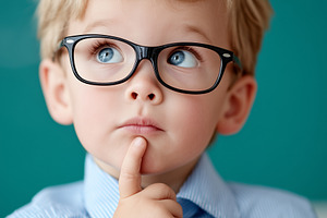 Adorable thoughtful little boy with, a School & Education Photo by MistyDay