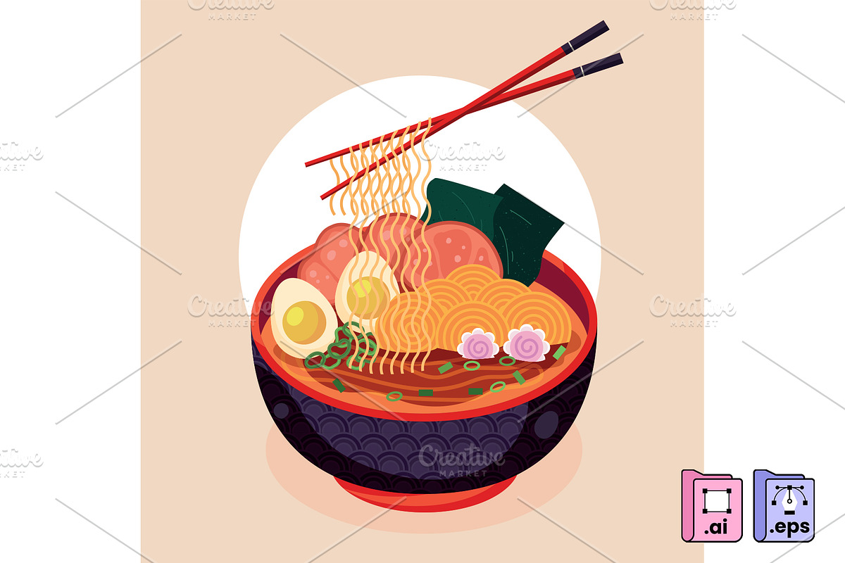 Hand Drawn Flat Ramen Illustration, a Food Illustration by MISS CHATZ (Photo 2 of 3)