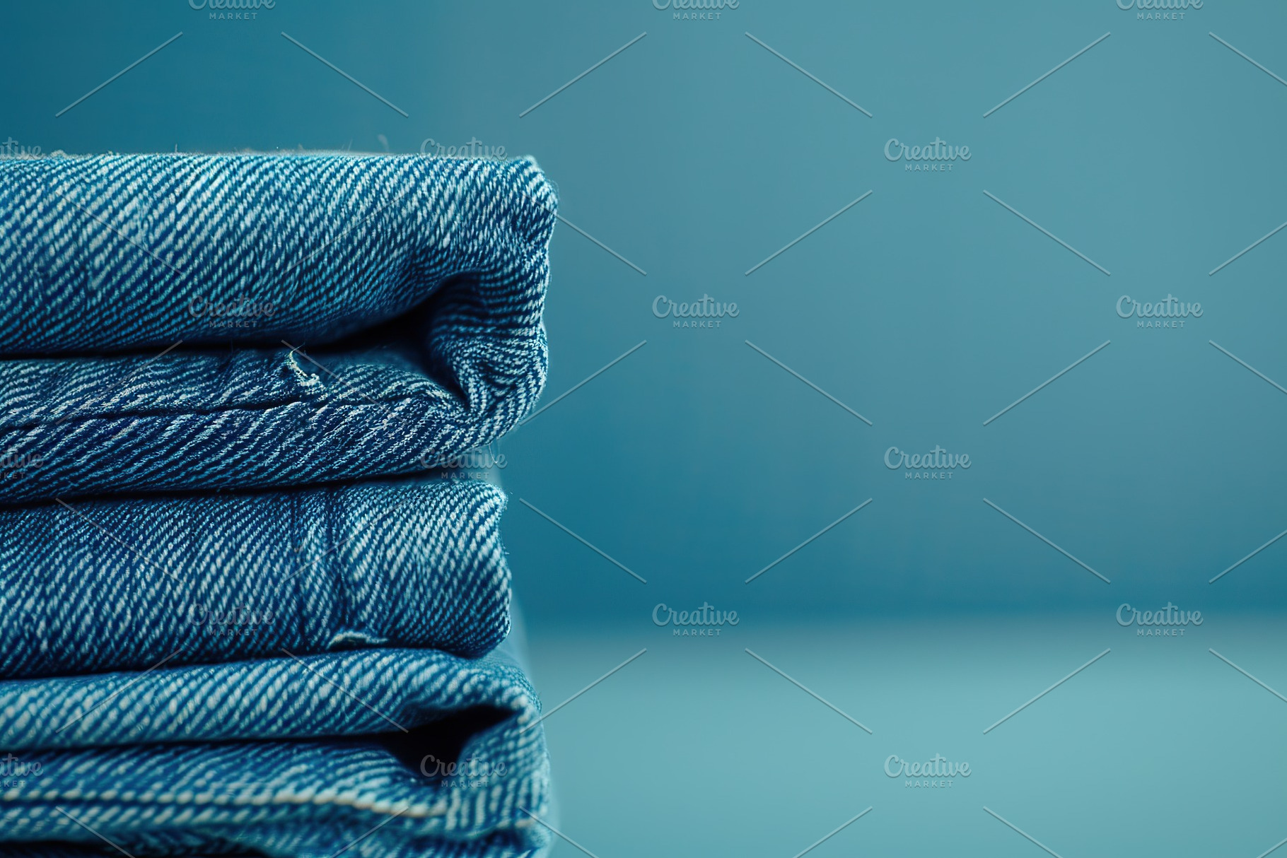 Stacked blue jeans on blue background, a Beauty & Fashion Photo by AlyaAnd