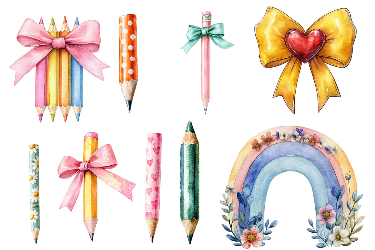 Coquette School Pencil Bow Clipart, an Illustration by Designworld (Photo 4 of 5)