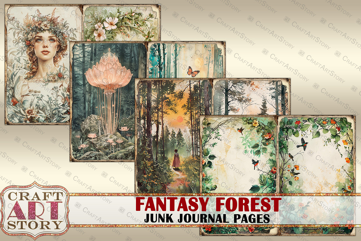 Fantasy Forest Junk Journal Pages, an Object Illustration by CraftArtStory