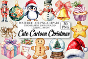 Watercolor Cute Cartoon Christmas, an Illustration by DreamPrint404 (Thumbnail 1 of 6)