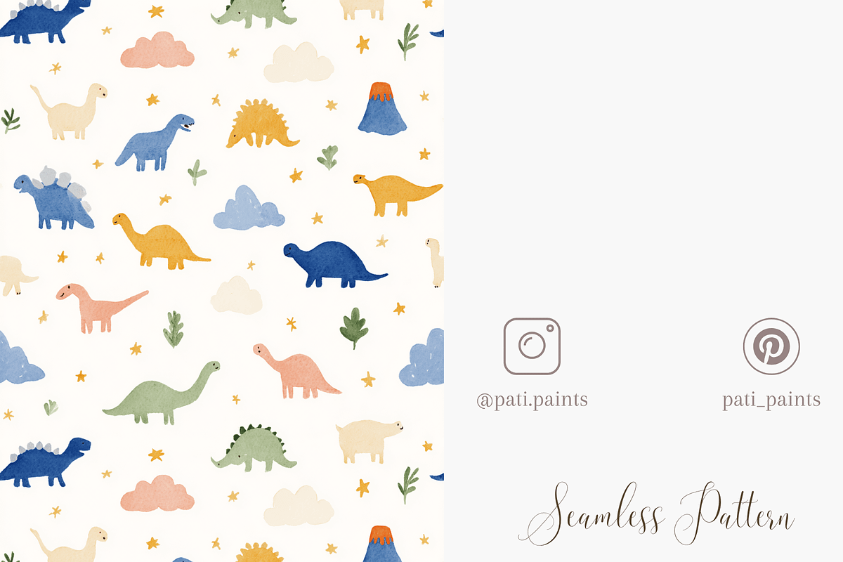 Cute Pastel Dinosaur Seamless Patter, a Pattern Graphic by Pati Charm Studio (Photo 5 of 8)