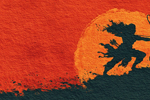 Silhouette of Lord Rama Drawing Bow Before Glowing Sun on Textur, a Person Photo by José Manuel Gelpi