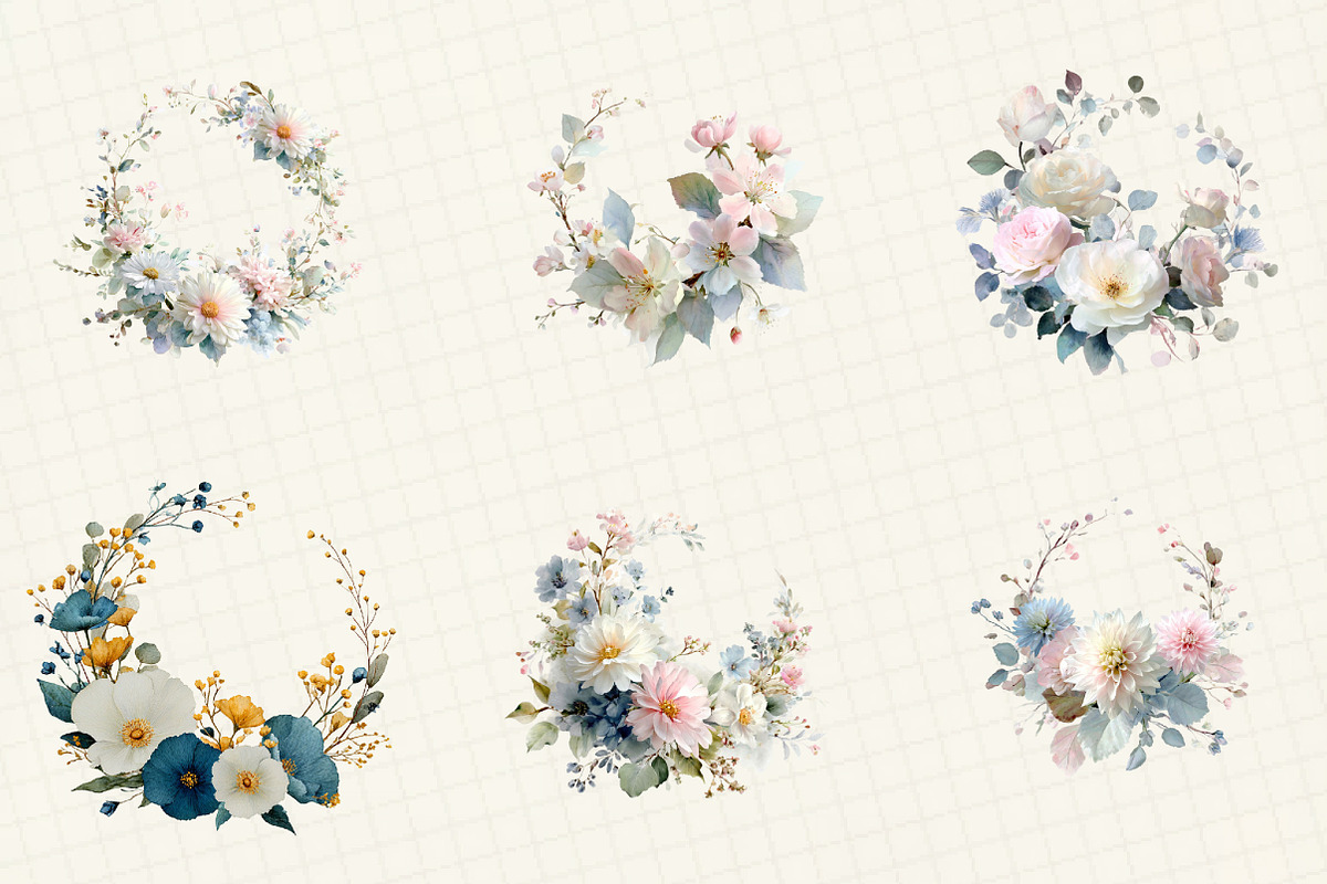 Watercolor Floral Vintage Wreath Set, an Illustration by DreamCafeArt (Photo 2 of 6)