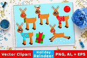 Holiday / Christmas Reindeer Clipart, an Animal Illustration by The Digital Download Shop (Thumbnail 1 of 3)