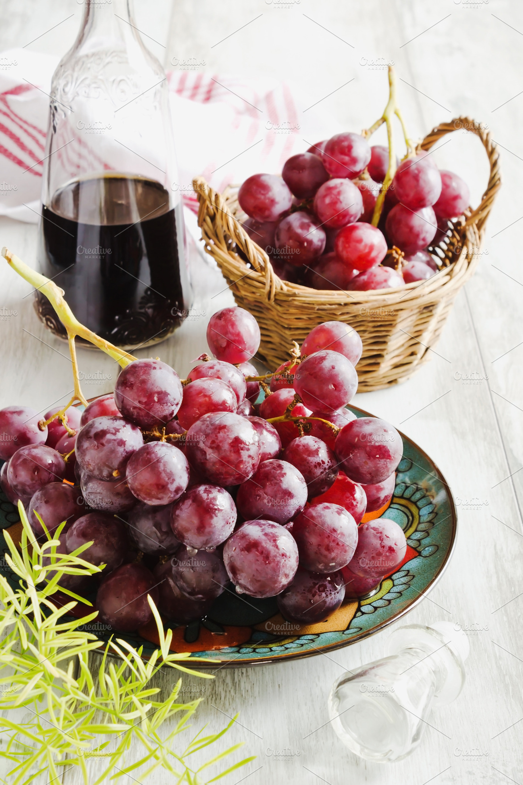 Ripe Grapes And Wine
