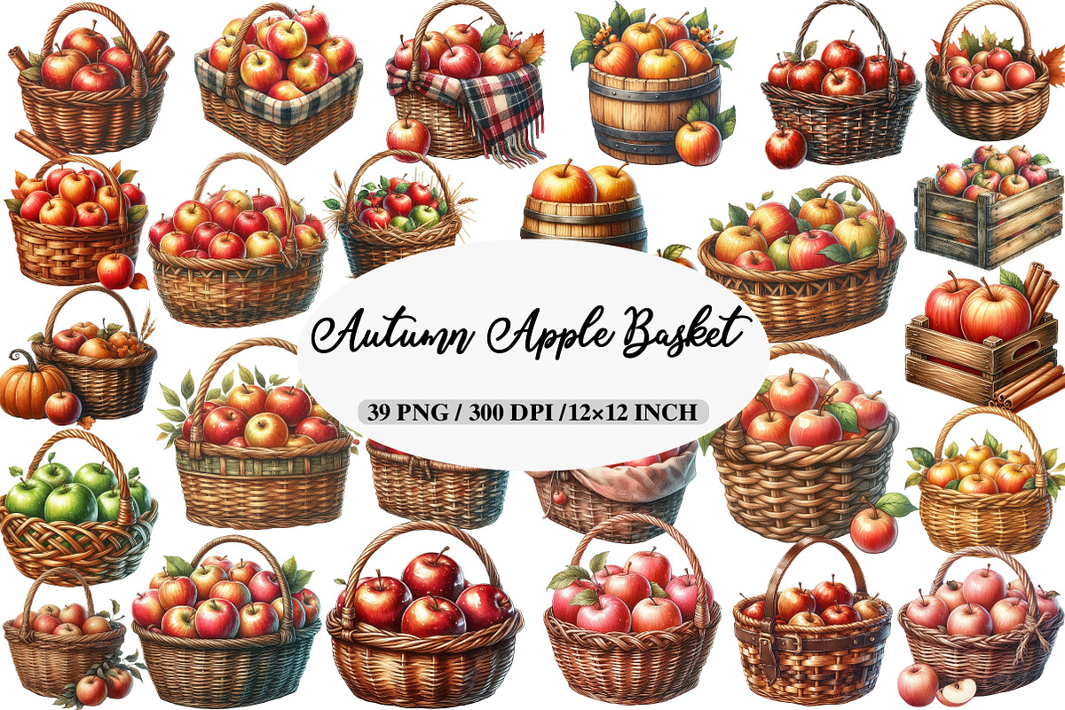 Watercolor Autumn Apple Basket Clipa, an Illustration by Daily.Designs (Photo 1 of 5)