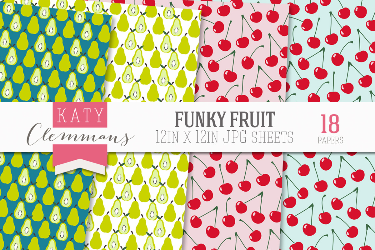 Funky Fruit digital paper pack, a Pattern Graphic by Katy Clemmans (Photo 3 of 5)