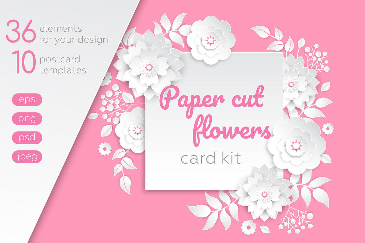 Paper Cut White Flowers Card Kit, a Templates & Theme by Boyko Pictures (Photo 1 of 16)