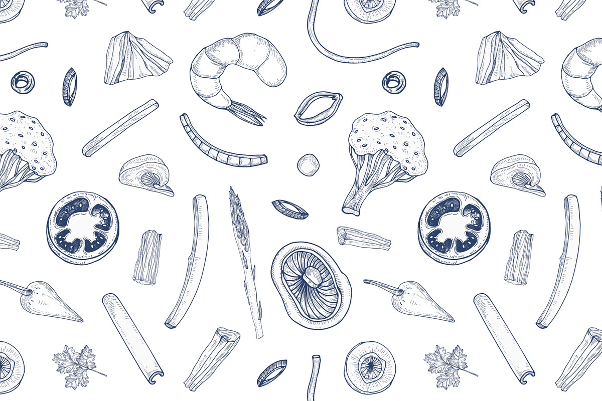 Wok food cards, seamless patterns, a Food Illustration by Good Studio (Photo 9 of 13)