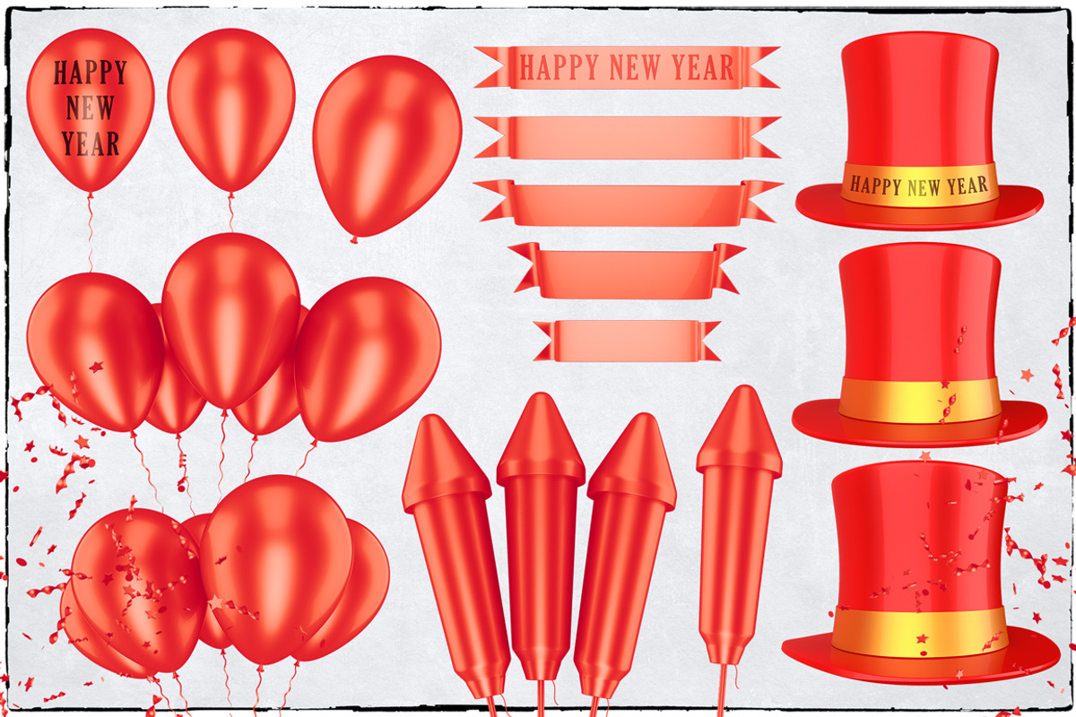 New Year 3D PNG Items Pack, an Object Graphic by pixaroma (Photo 9 of 22)