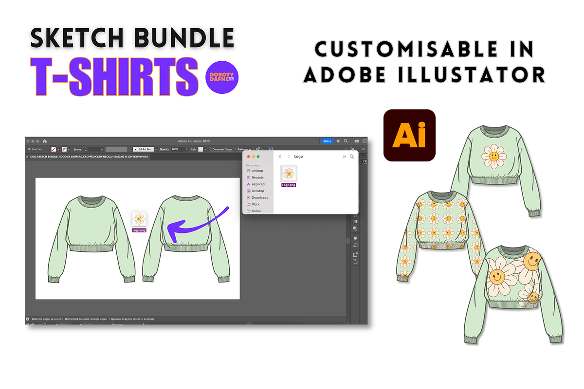 T-shirt Fashion Flats Sketch BUNDLE, a Shirt Mockup by Doroty Dafne Designs (Photo 3 of 6)