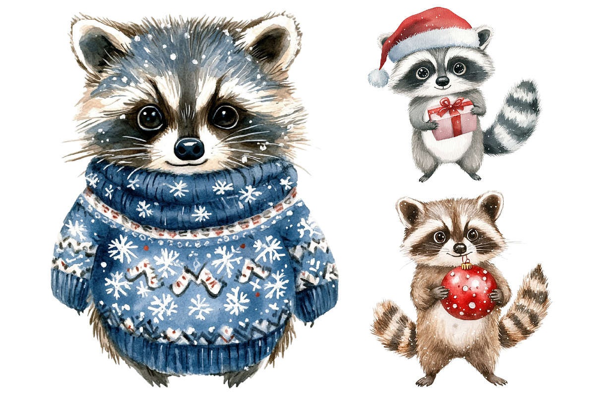 Whimsical Christmas Raccoon Clipart, a Graphic by CitraGraphics (Photo 4 of 4)
